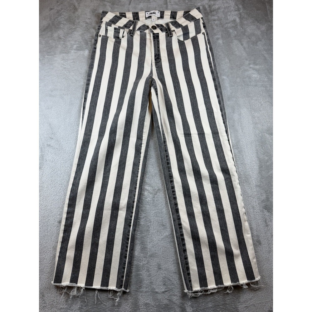 Paige Jeans Women's 26 Nellie Wide Leg High Rise Cream & Black Stripe (29x26)